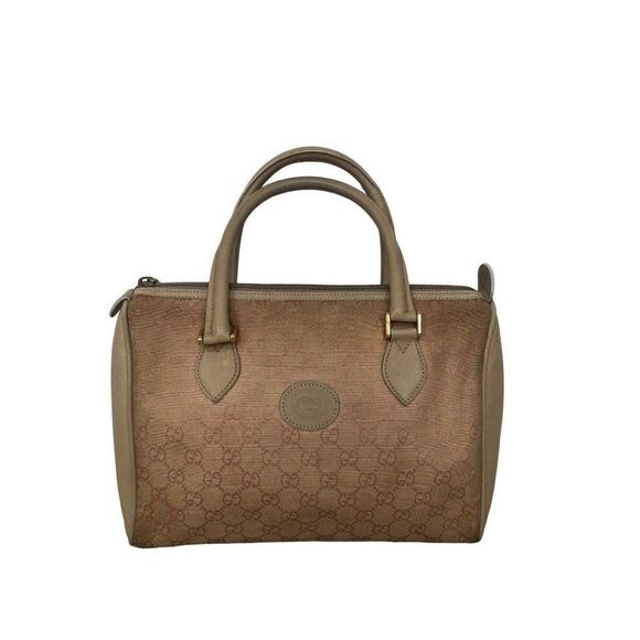 Vintage GUCCI GG Monogram Canvas and Leather Boston Satchel Bag - Picture 1 of 14